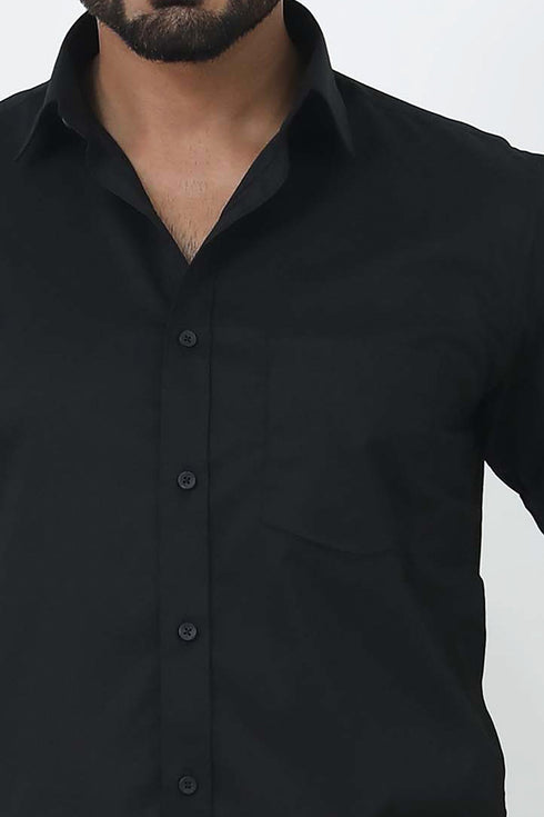 Veshbhoshaa Bluebird Men'S Black Cotton Lycra Formal Shirt